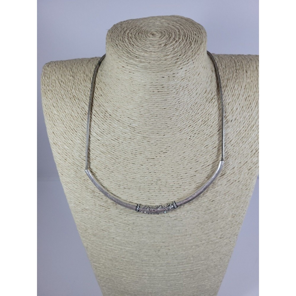Chico's Necklace Curved Bar Clear Rhinestones Silver Tone Vintage 16"+ Statement